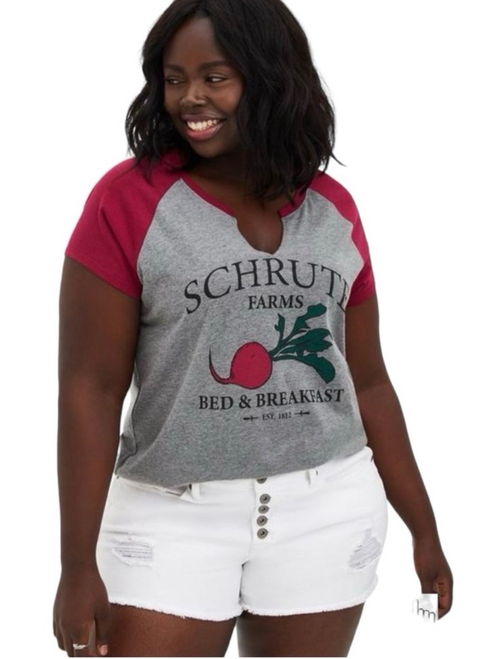 Torrid, Raglan Notch-Neck “The Office” Graphic Tee in Gray & Burgundy (Size 4)